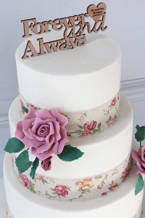 Classic Wedding Cake With Sugar Flowers, Rose Ribbon