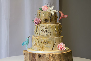 Tree Trunk Wedding Cake With Humming Birds