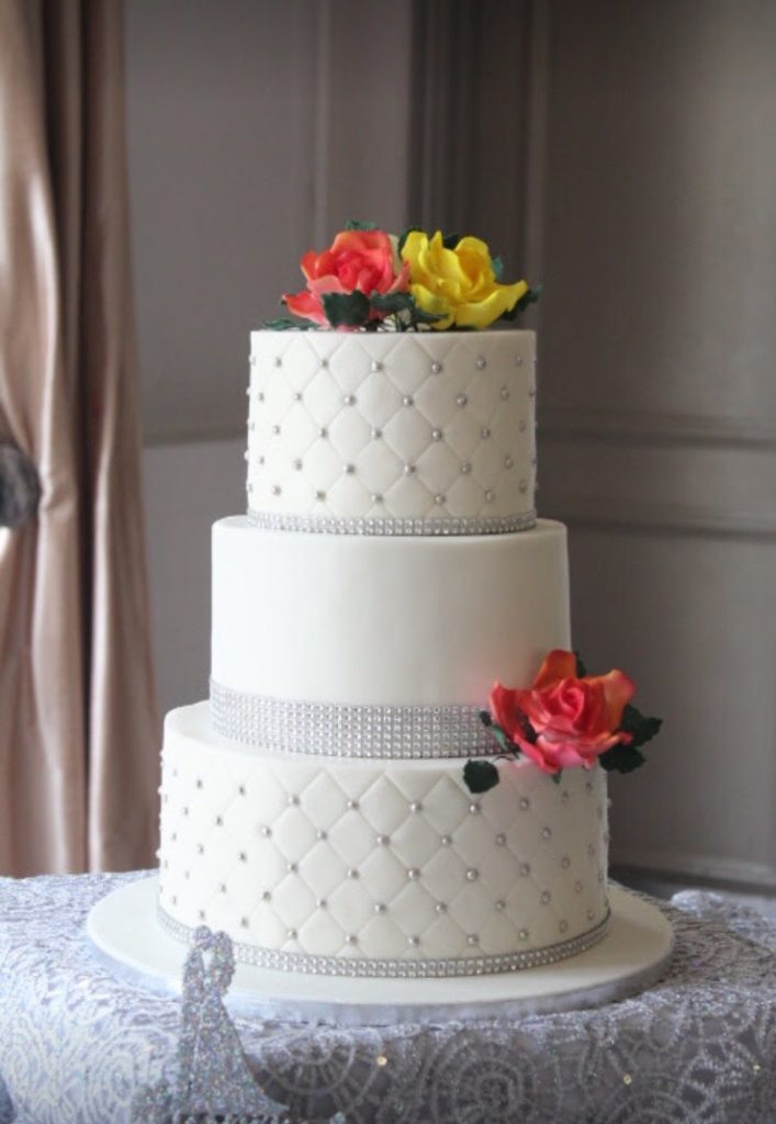 3 Tier Wedding Cake With Quilted Effect Icing