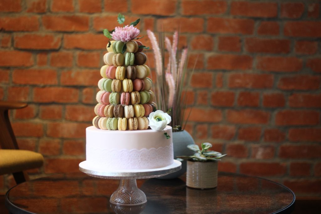 Macaron tower Wedding Cake With Edible Sugar Flowers