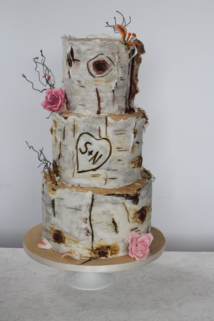 Birch Effect Wedding Cake With Handmade Sugar Flowers