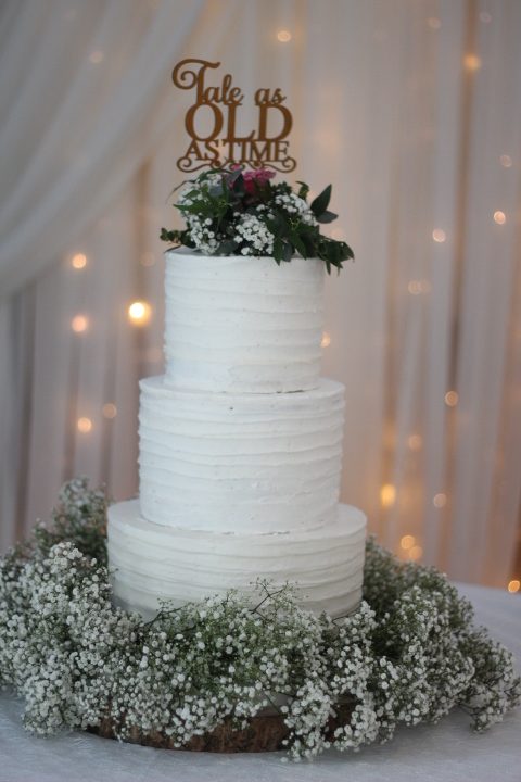 Textured 3 Tier Buttercream Cake with Fresh Flowers and Personalised Topper